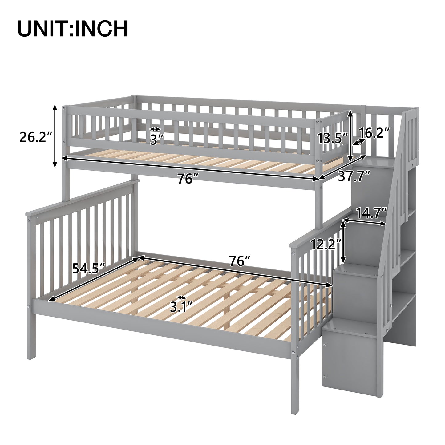 Twin over Full Stairway Bunk Bed w/Storage