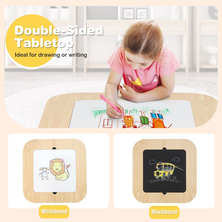 Kid's Table and Chairs Set with Double-sized Tabletop