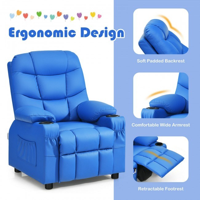 Kids Recliner w/ Cup Holders and Side Pockets