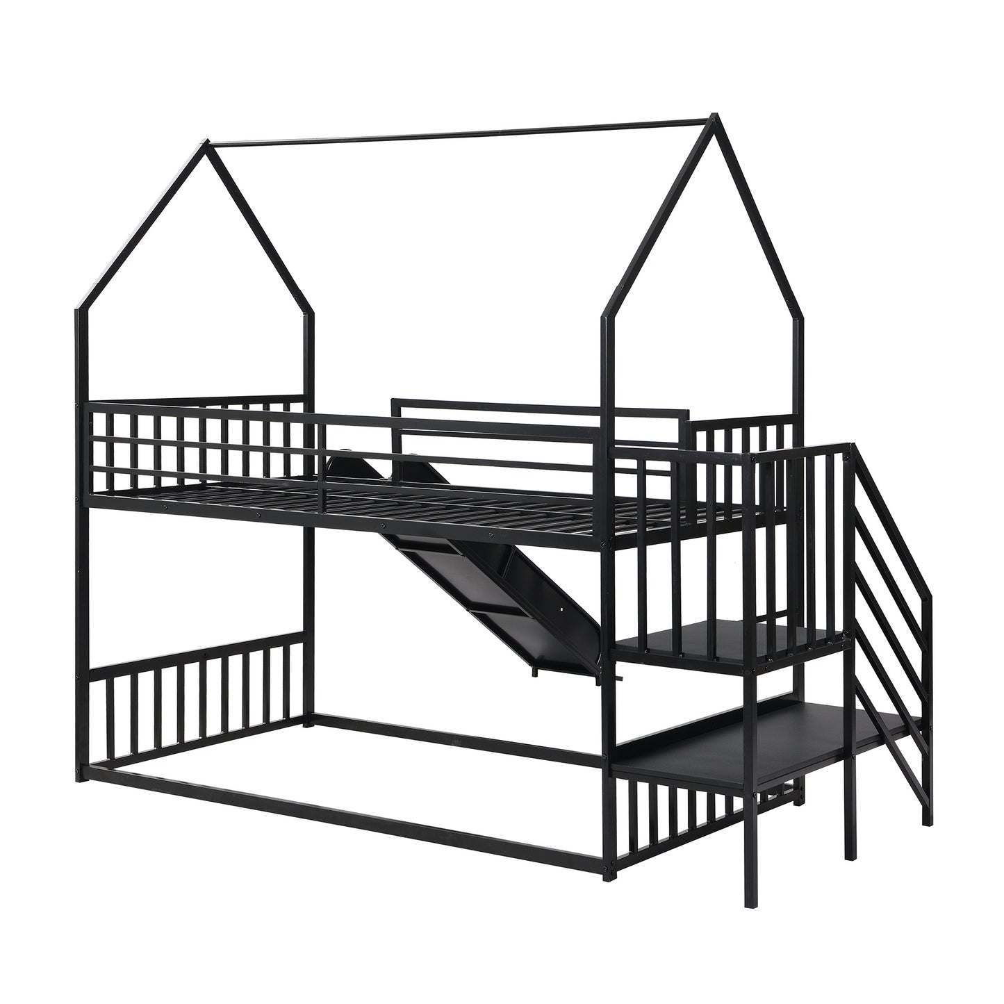 Twin over Twin Metal Bunk Bed w/Slide & Staircase