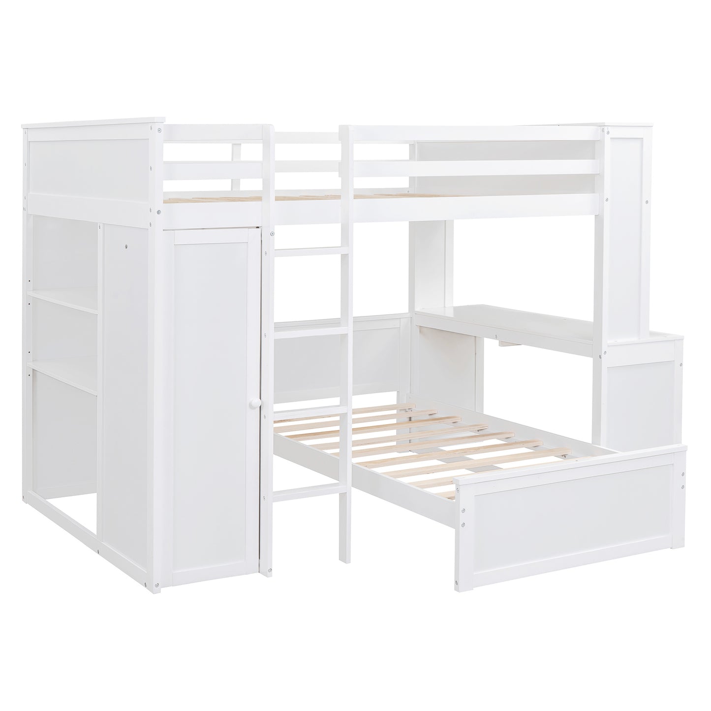 Full size Loft Bed w/ twin size Stand-alone bed( Shelves, Desk, and Wardrobe)