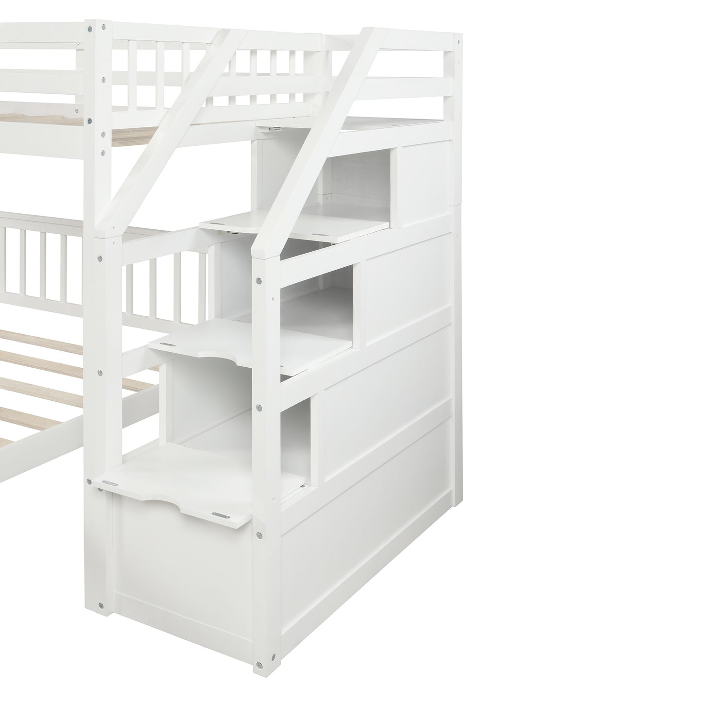 Twin over Full Loft Bed with Staircase (Gray)