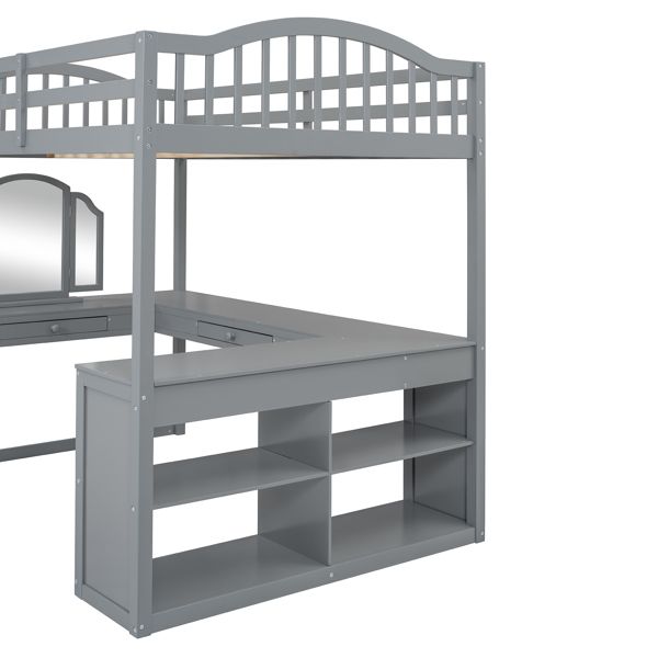 Full Wooden Loft Bed with U-shaped Desk