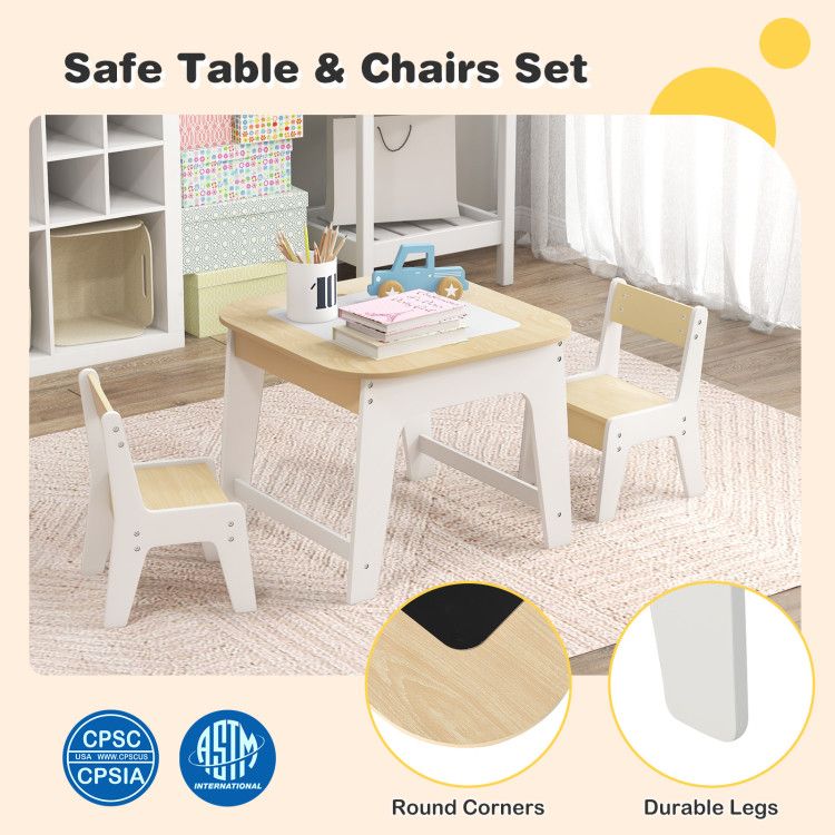 Kid's Table and Chairs Set with Double-sized Tabletop