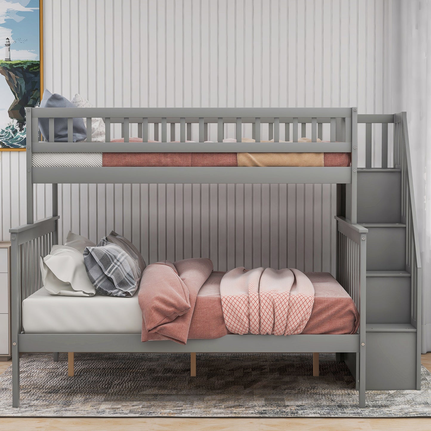 Twin over Full Stairway Bunk Bed w/Storage