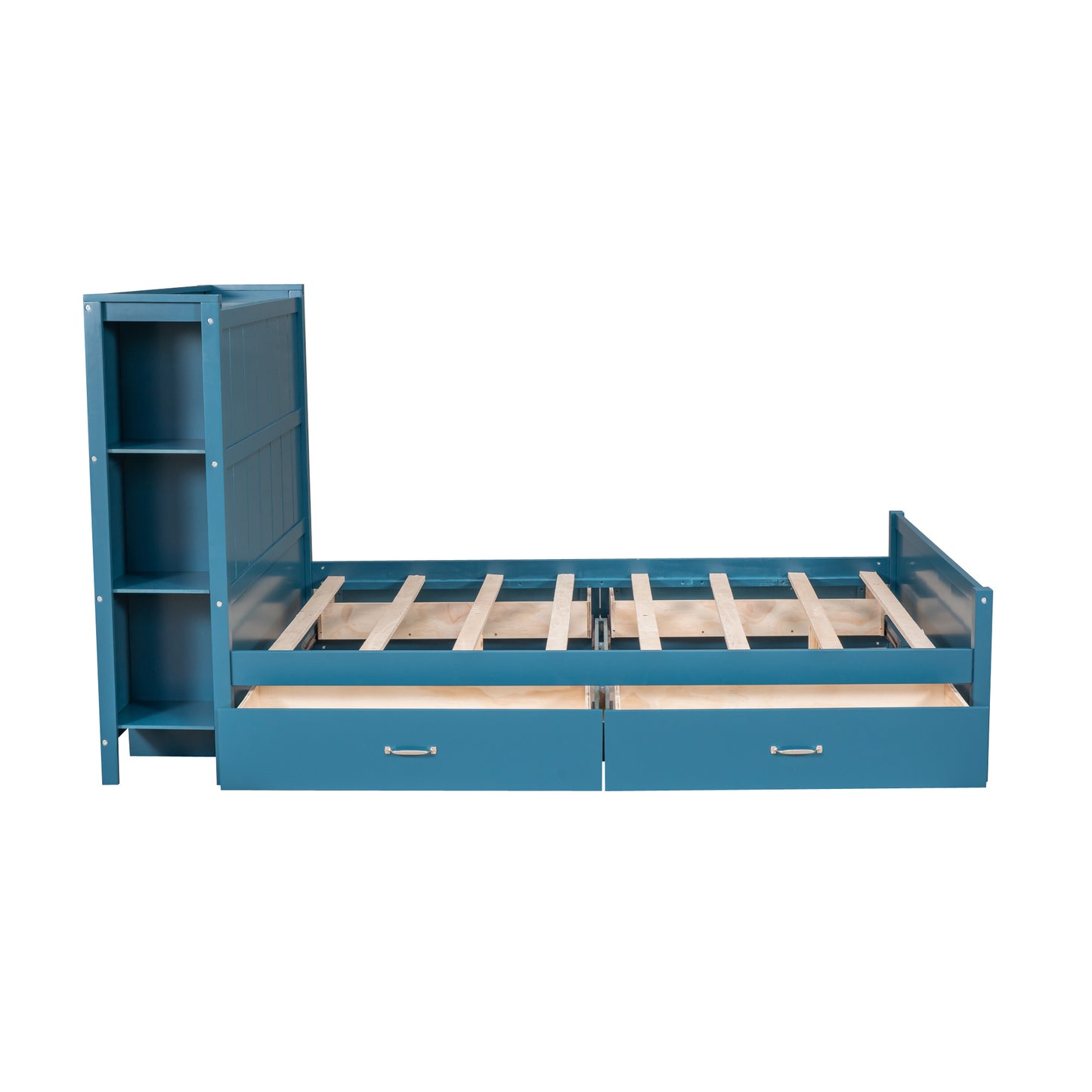 Full Size Platform Bed with Drawers and Storage Shelves