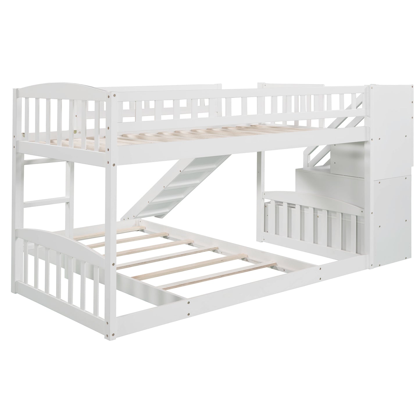 Stairway Twin over Twin Bunk Bed w/Two Drawers and Slide