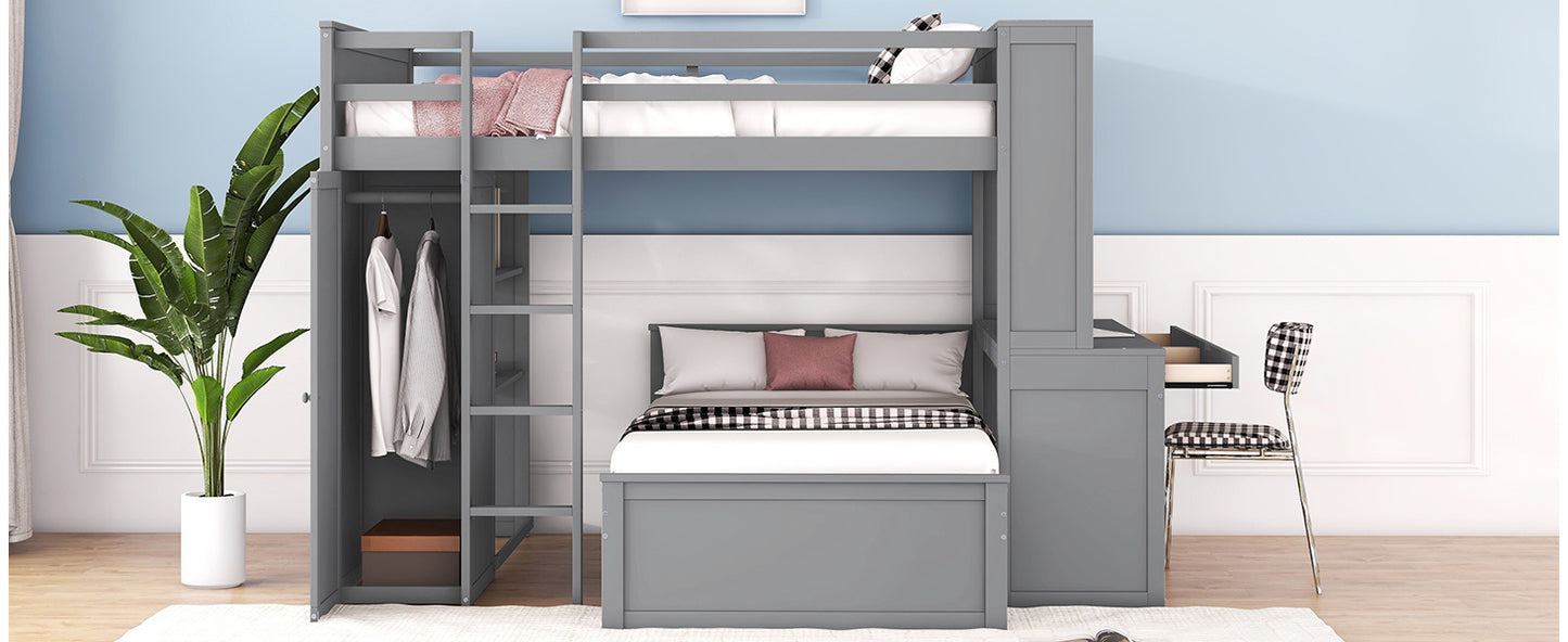 Full size Loft Bed w/ twin size Stand-alone bed( Shelves, Desk, and Wardrobe)