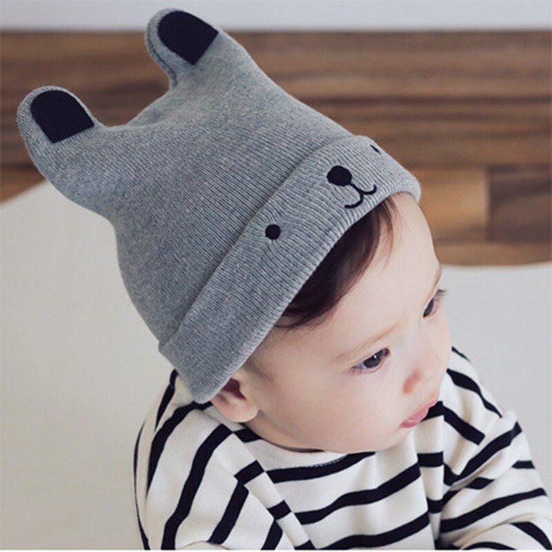 Grey Bear Ear Knitted Hat