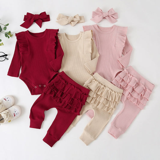 0-24M  Infant Ruffle T-Shirt Romper Set