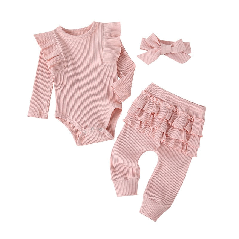 0-24M  Infant Ruffle T-Shirt Romper Set