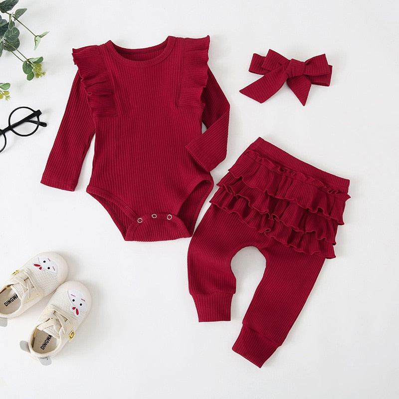 0-24M  Infant Ruffle T-Shirt Romper Set