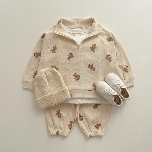 casual cartoon bear print hoodie set (Hoodie+Sweat Pants)