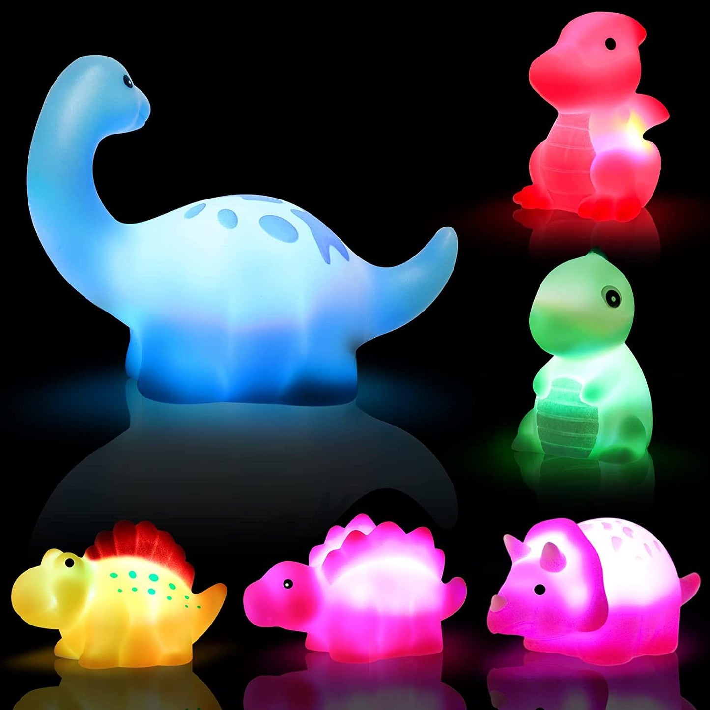 6 Pcs/Pack Dinosaur Light-Up Floating Bath Toy