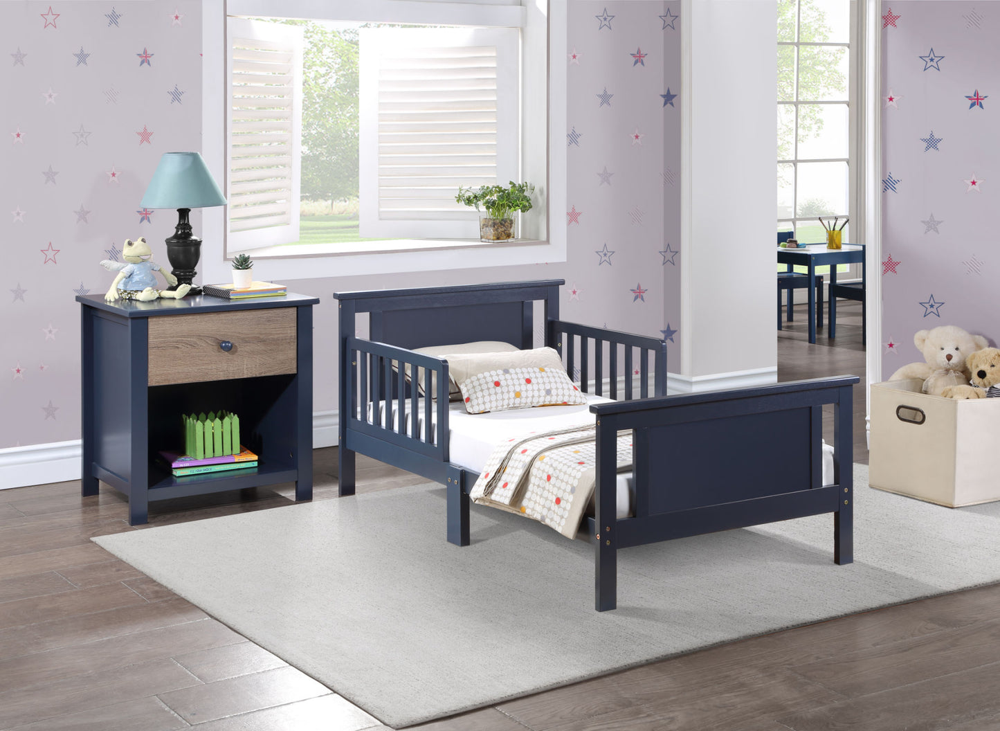 Connelly Reversible Panel Toddler Bed (Midnight Blue/Vintage Walnut)