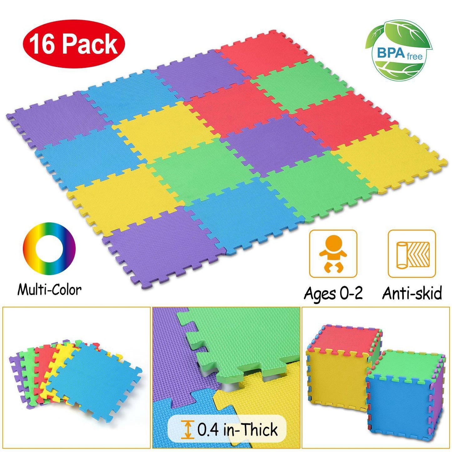 16Pcs Kids Puzzle Interlocking Non-Toxic Exercise Play Mat