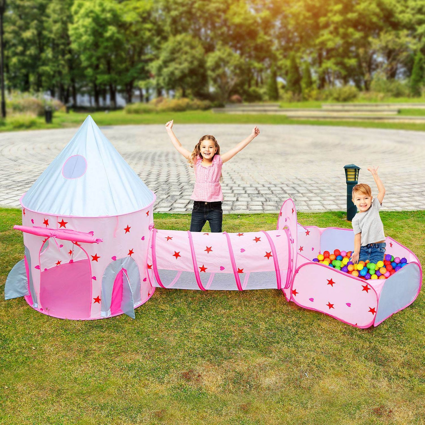 3 In 1 Foldable Children Play House Pop-up Kids Tent w/ Ball Pit & Storage Bag