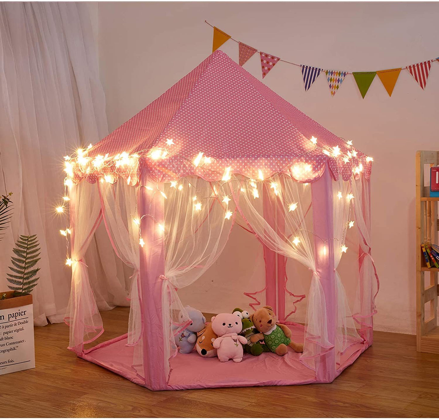 Outdoor/ Indoor Portable Folding Princess Castle Tent w/ Warm LED Star Lights