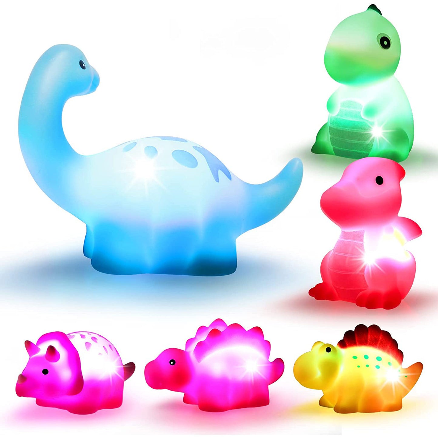 6 Pcs/Pack Dinosaur Light-UpFloating Bath Toys Set