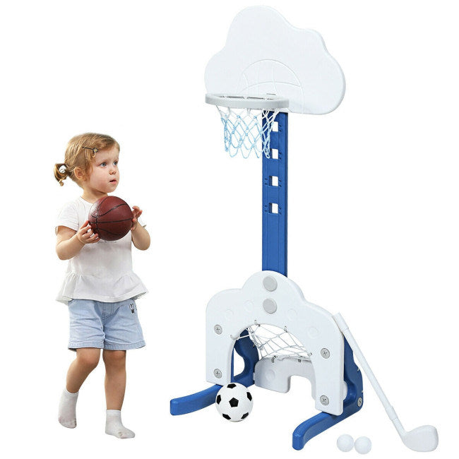 3-in-1 Kids Adjustable Basketball Hoop Set with Balls