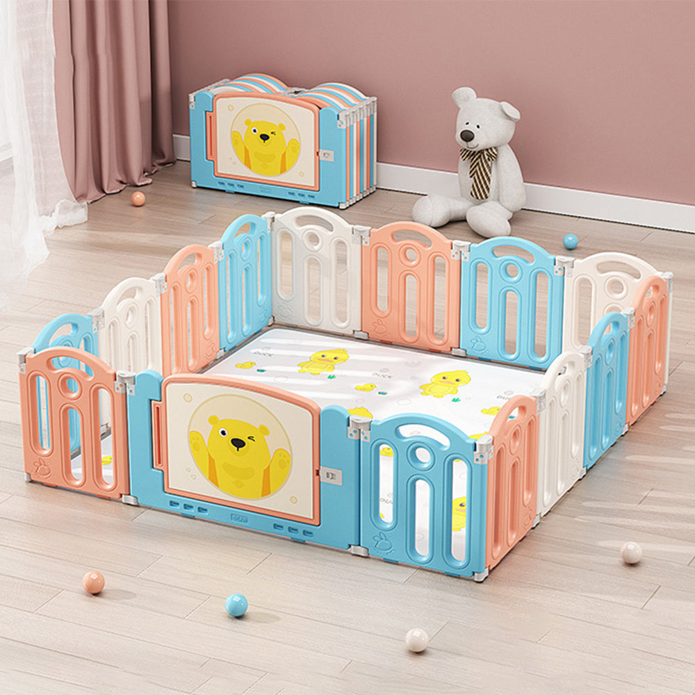 62.9 inch x 62.9inch Bear Macaron Color Foldable Playpen, With Play mat