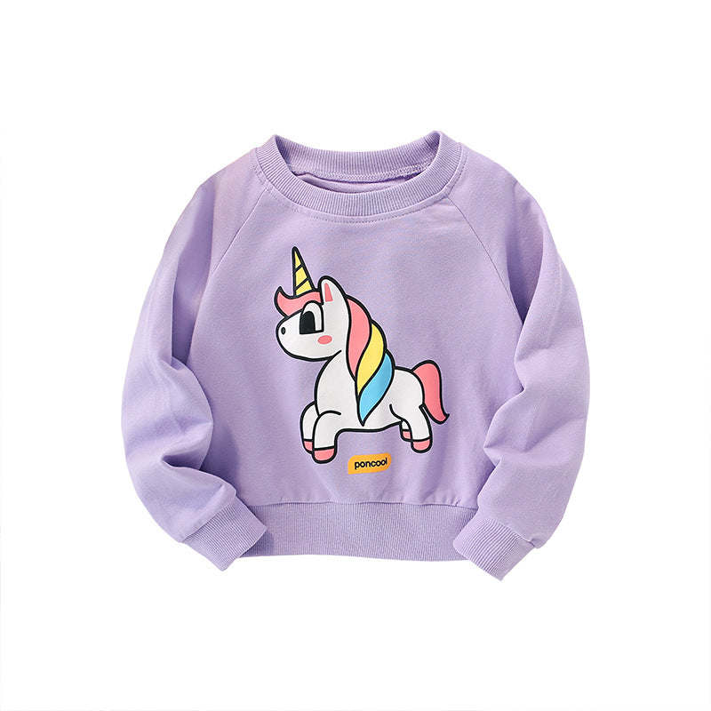 Unicorn Print Pattern O-Neck Long Sleeve Hoodie