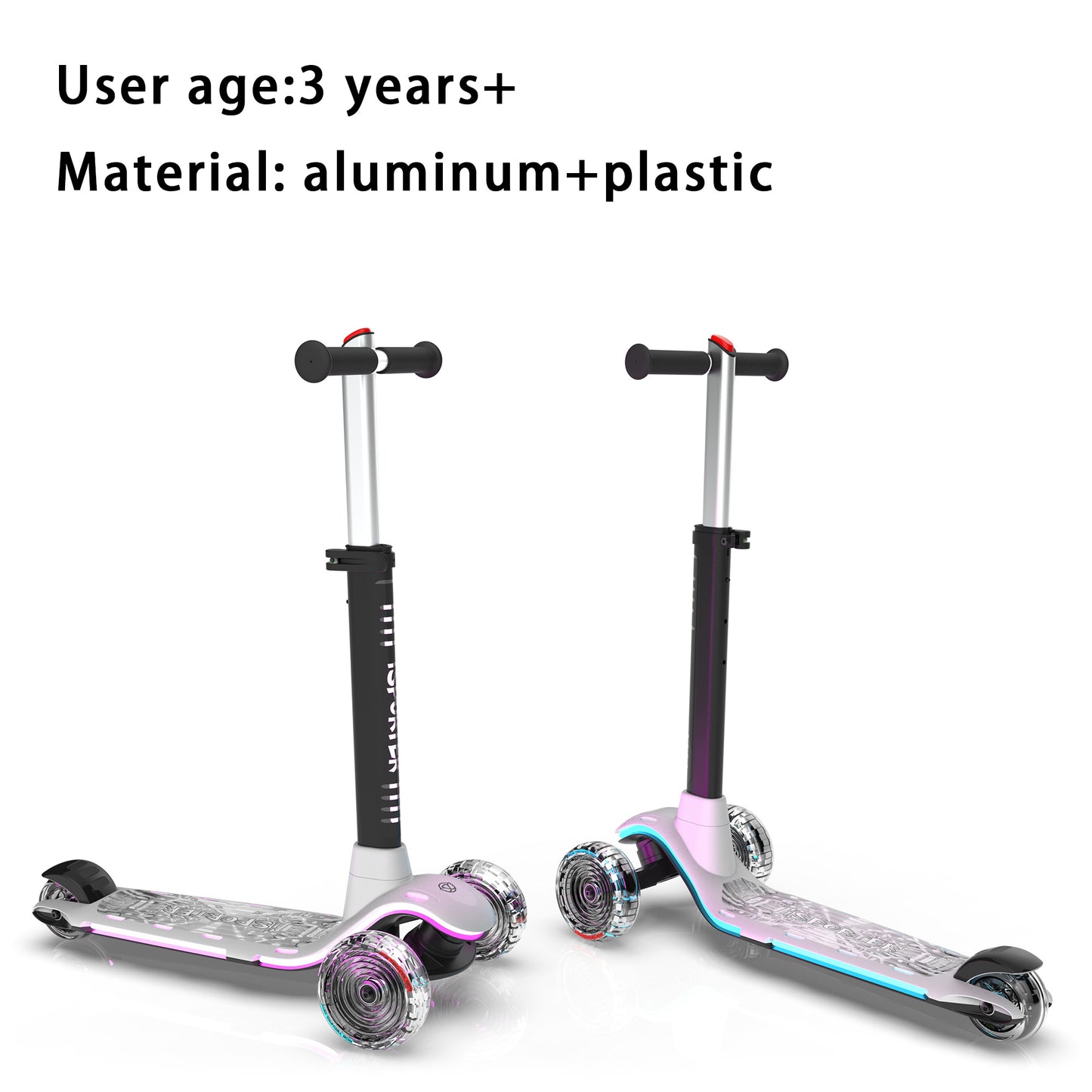 3 wheel scooter with Light Up Wheels; Foldable; Adjustable w/ Anti-Slip Deck