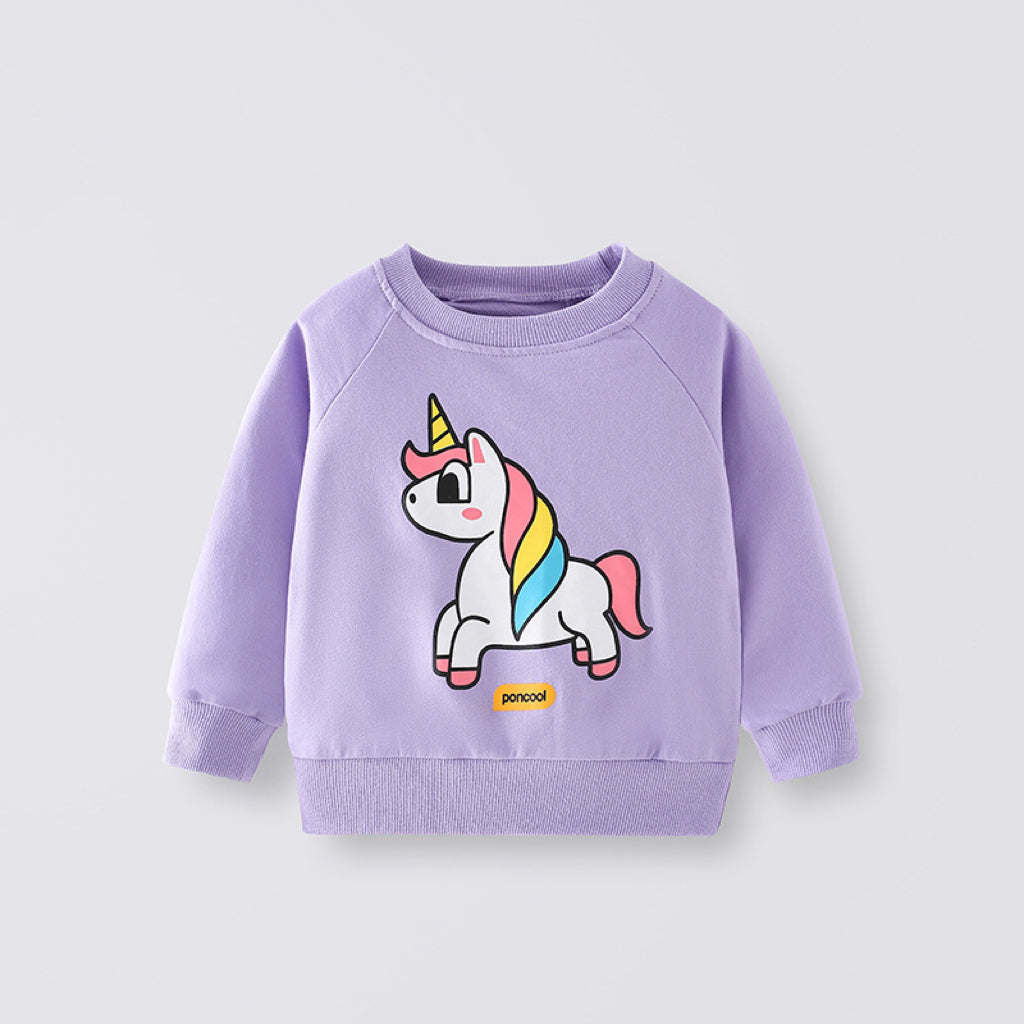 Unicorn Print Pattern O-Neck Long Sleeve Hoodie