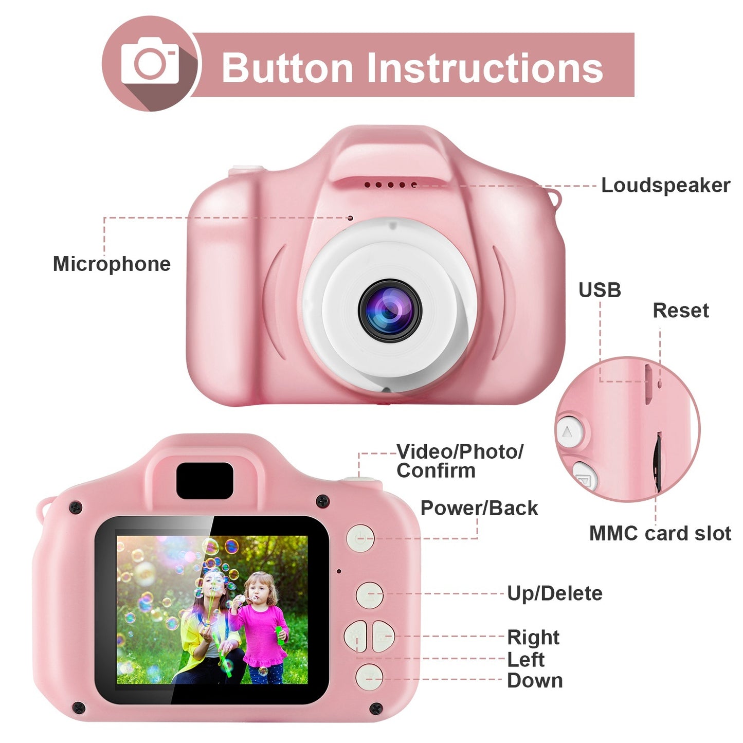 Kids Digital Camera w/ 2.0' Screen 12MP 1080P FHD Video Camera 4X Digital Zoom