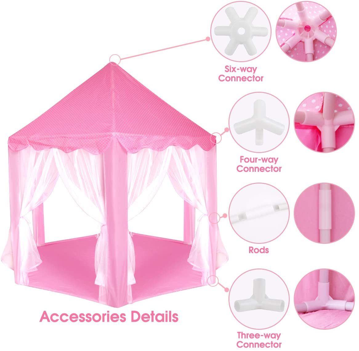 Outdoor/ Indoor Portable Folding Princess Castle Tent w/ Warm LED Star Lights