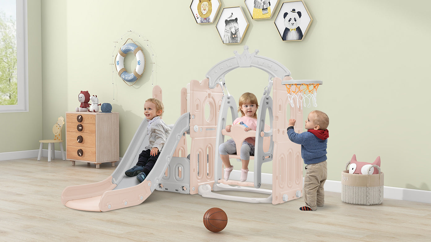 5 in 1 Playground Climber Slide and Swing Set