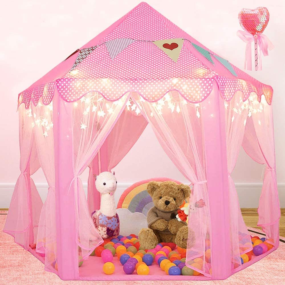 Outdoor/ Indoor Portable Folding Princess Castle Tent w/ Warm LED Star Lights