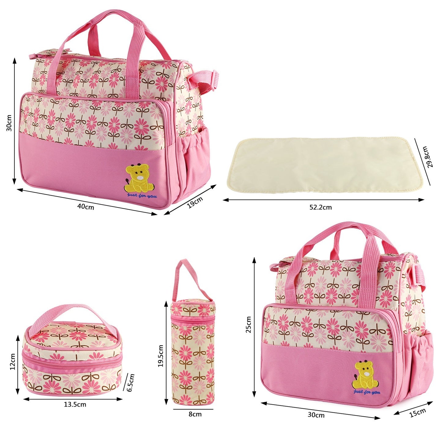 5PCS Baby Diaper Bags Set w/ Nappy Changing Pad & Insulated Pockets