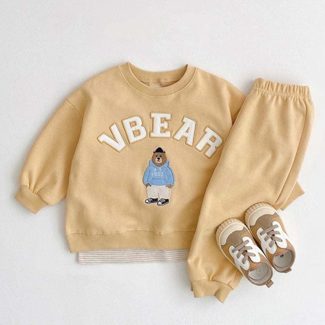 Casual Bear Pattern Hoodies w/ Trousers Set