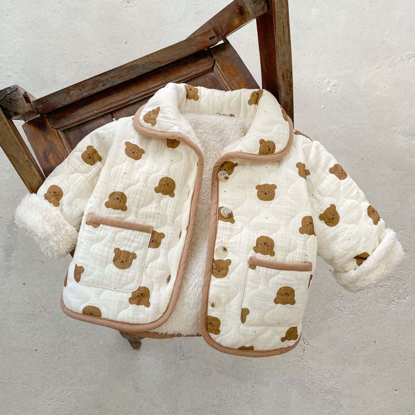 Warm All Over Bear Graphic Quilted Cotton Coat