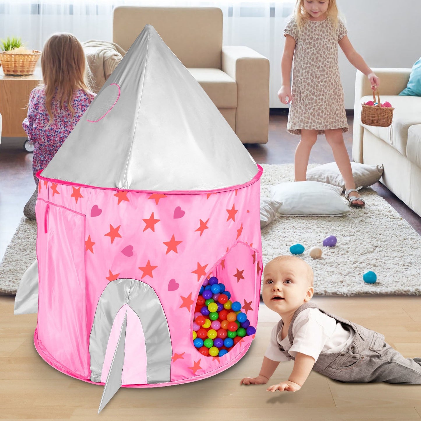 3 In 1 Foldable Children Play House Pop-up Kids Tent w/ Ball Pit & Storage Bag