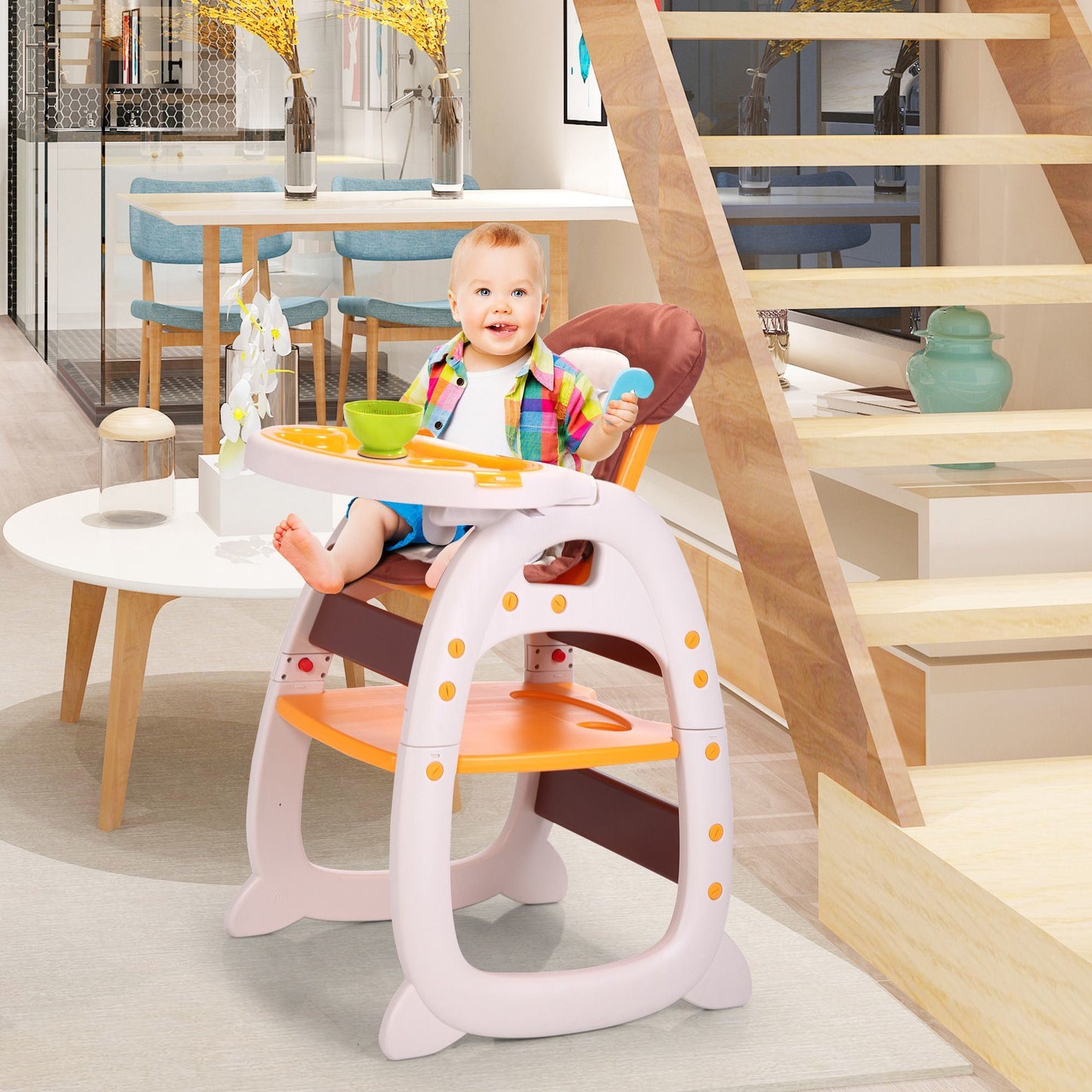 Multipurpose Adjustable Highchair, w/ Feeding Tray and 5-Point Safety Buckle XH