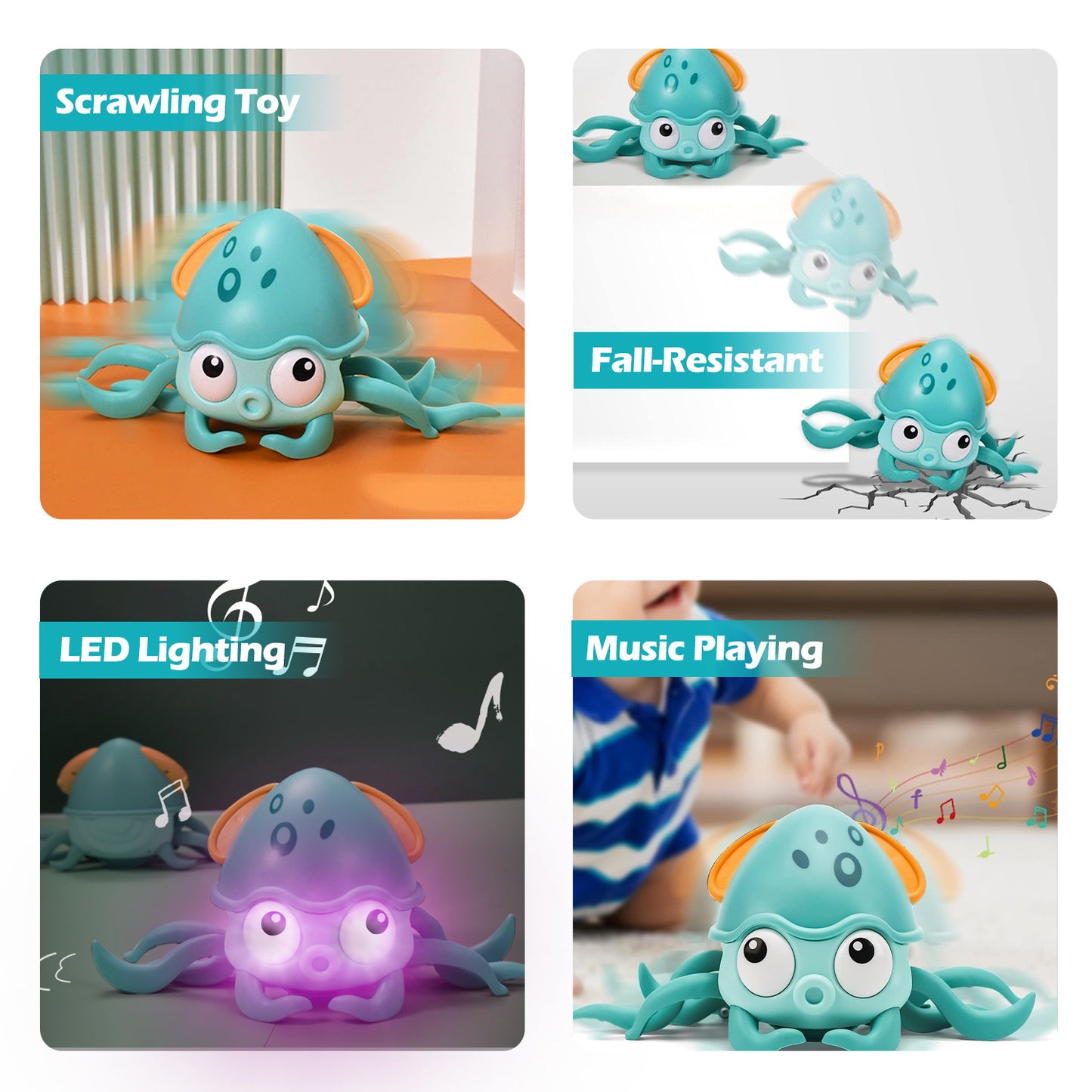 Rechargeable Baby Crawling Octopus Toy with Music LED Lighting