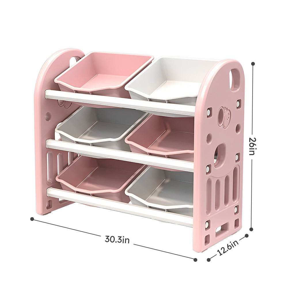 Kids Toy Storage Organizer with 6 Bins (Pink)