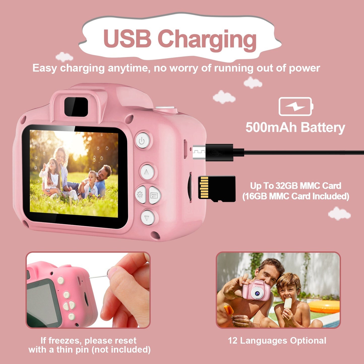 Kids Digital Camera w/ 2.0' Screen 12MP 1080P FHD Video Camera 4X Digital Zoom