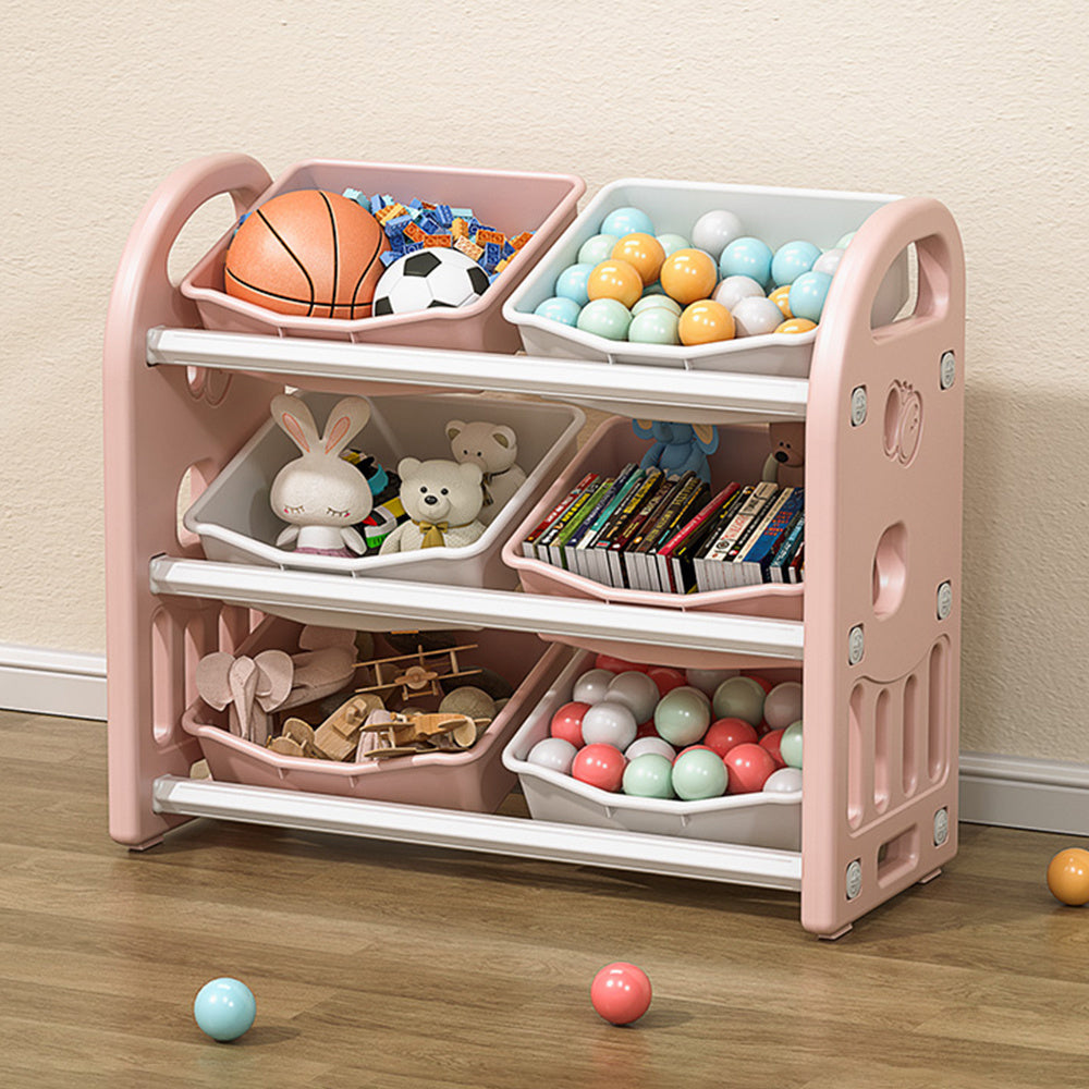 Kids Toy Storage Organizer with 6 Bins (Pink)