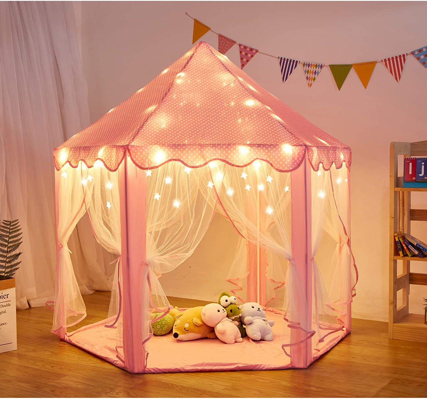 Outdoor/ Indoor Portable Folding Princess Castle Tent w/ Warm LED Star Lights