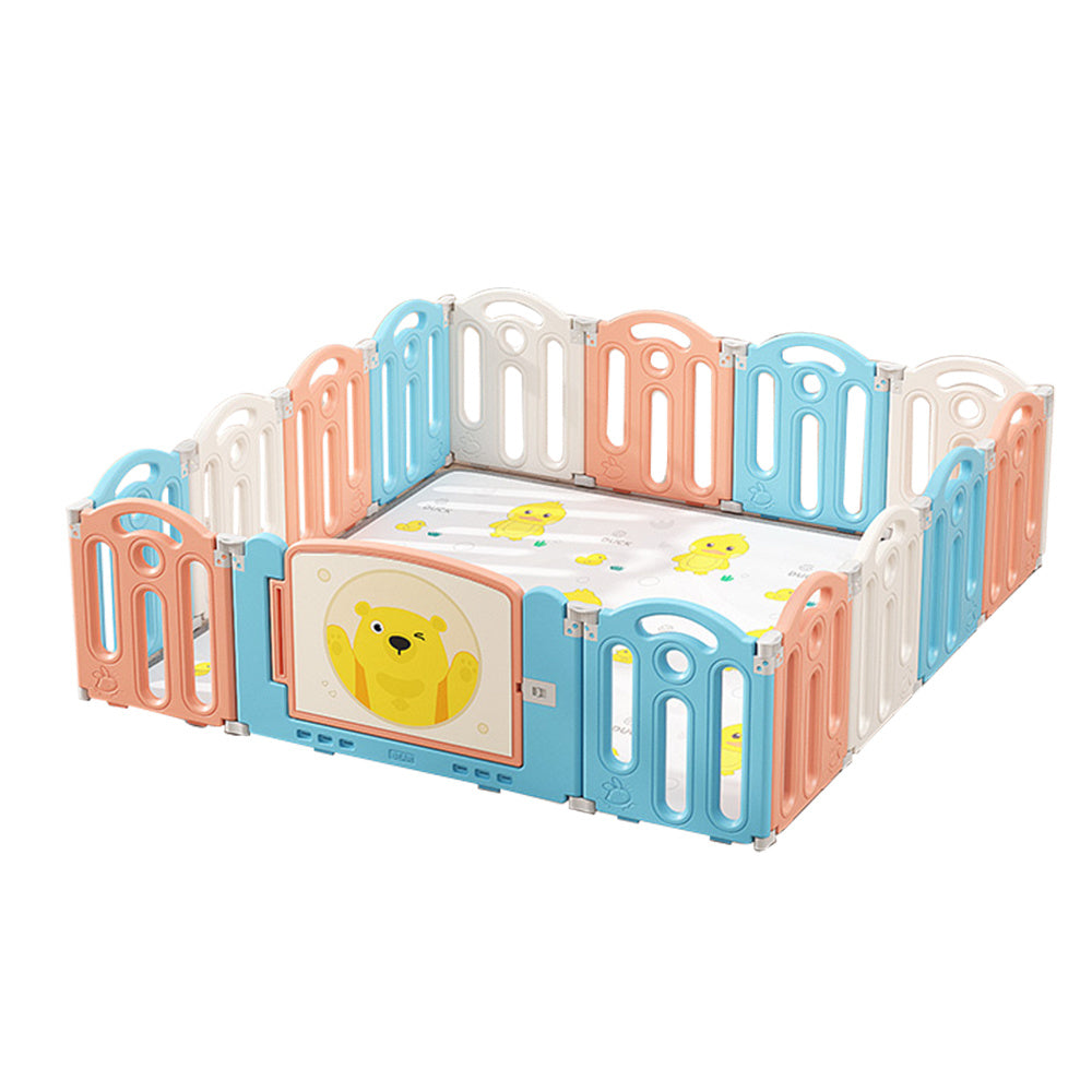 62.9 inch x 62.9inch Bear Macaron Color Foldable Playpen, With Play mat