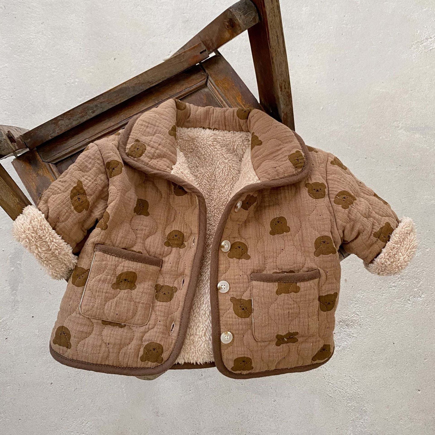 Warm All Over Bear Graphic Quilted Cotton Coat