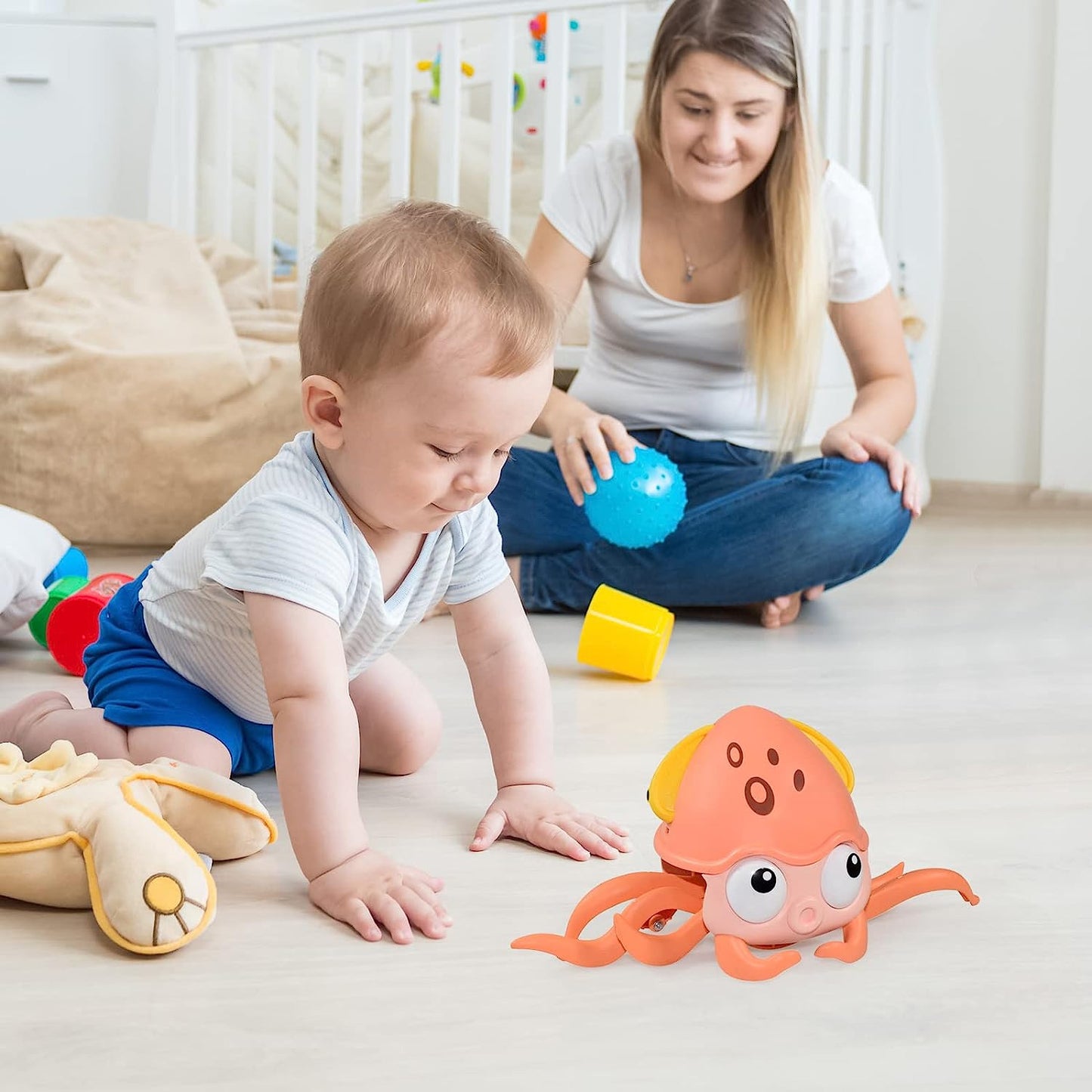 Rechargeable Baby Crawling Octopus Toy with Music LED Lighting