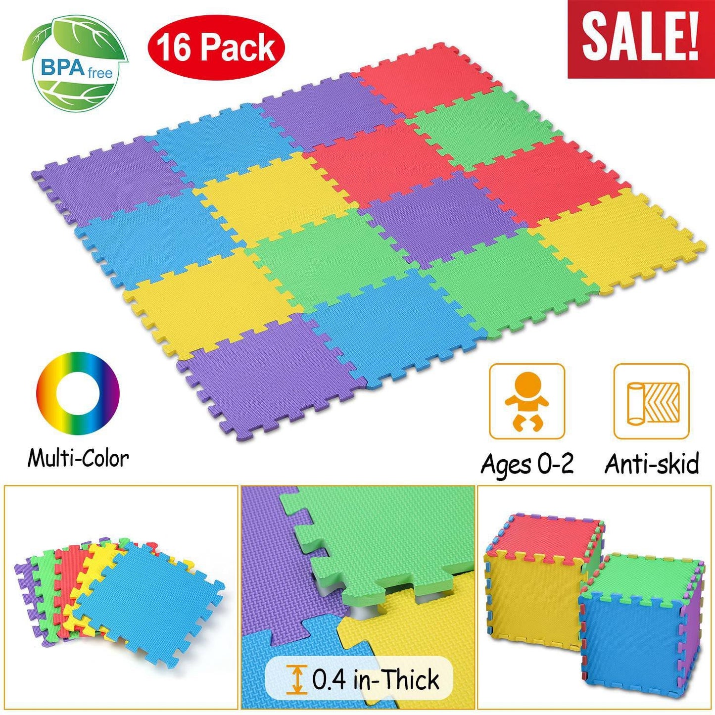 16Pcs Kids Puzzle Interlocking Non-Toxic Exercise Play Mat