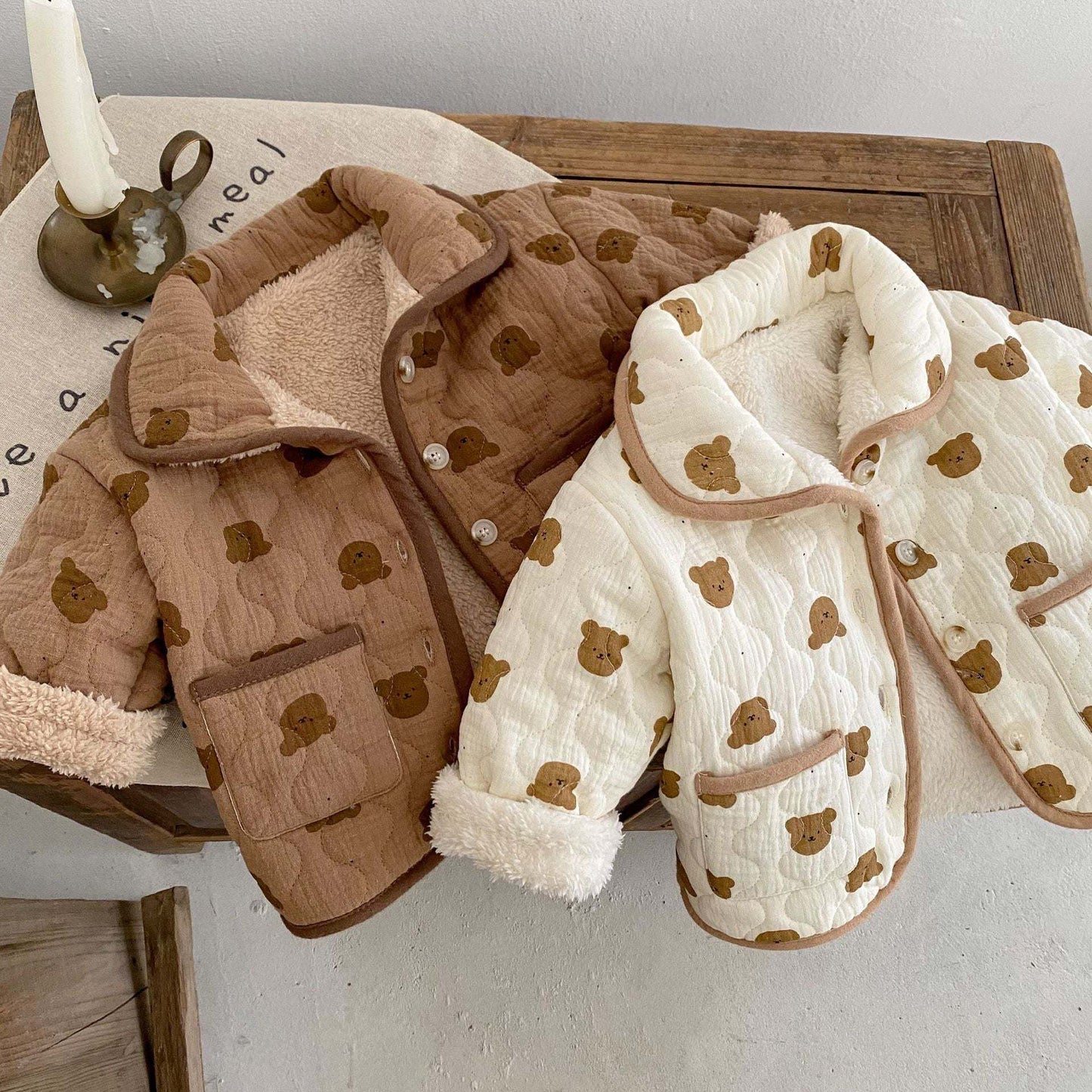 Warm All Over Bear Graphic Quilted Cotton Coat