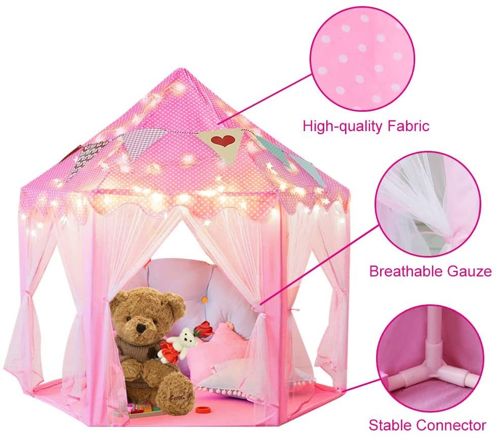 Outdoor/ Indoor Portable Folding Princess Castle Tent w/ Warm LED Star Lights