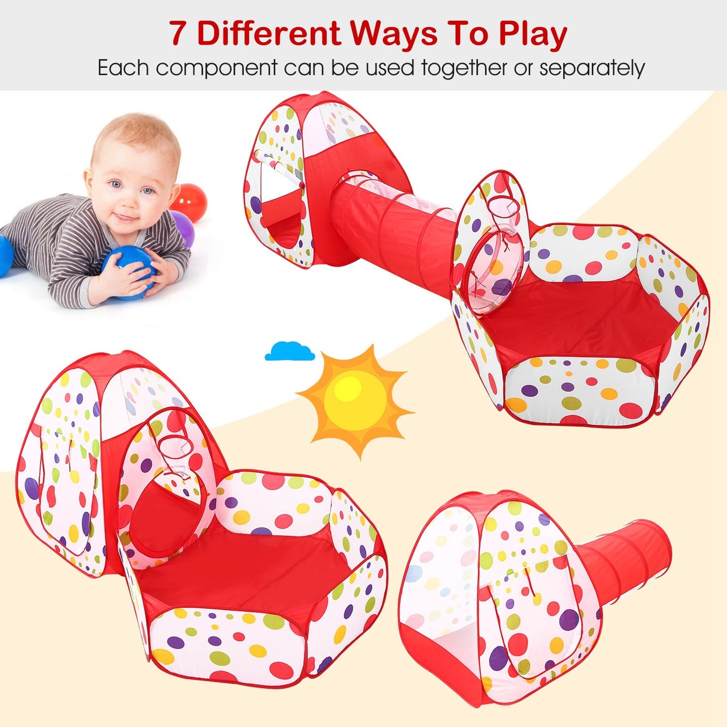 3 In 1 Children Play House Pop-up Play Tent/ Ball Pit Set