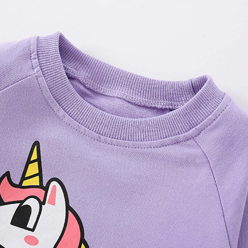 Unicorn Print Pattern O-Neck Long Sleeve Hoodie